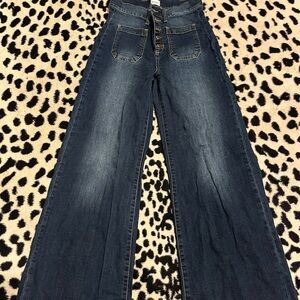 Sneak Peek Blue Flare Wide-Leg Jeans